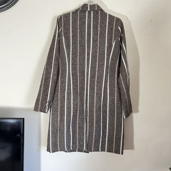 Anthropologie Cartonnier Coat Jacket Womens M Brown White Striped Wool Blend - Picture 5 of 9